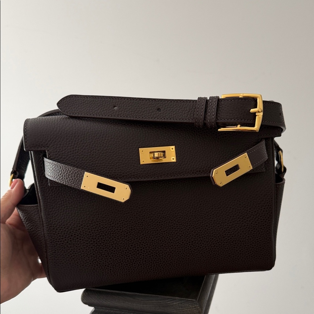 Real Leather Dark Brown/Wooden Color Crossbody/ Shoulder Bag